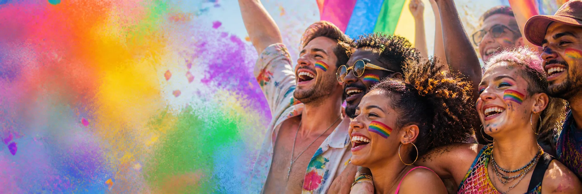 Rainbow Fanbrush face paint for Pride events
